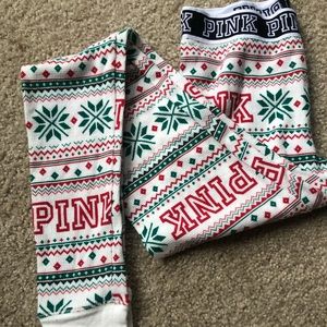PINK Christmas Print Flannel Sleep PJ Leggings